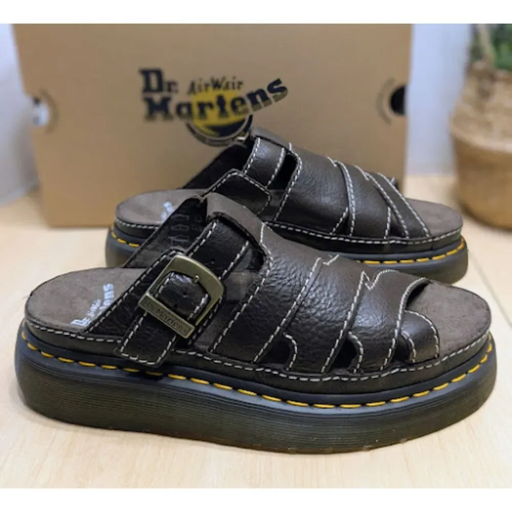 Dr. Martens Kelp Brown Maxxy Slide AR Rogue Leather Unisex Sandals UK 8 NIB